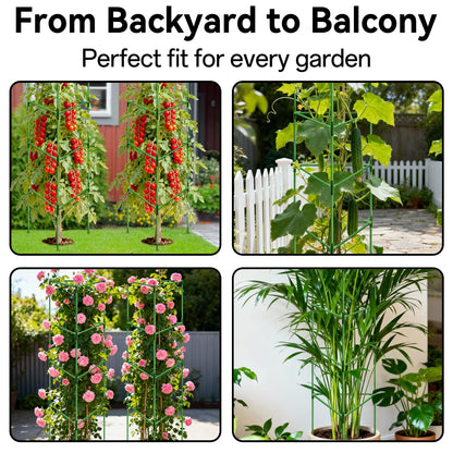 Halatool 57 Inch Tall Tomato Cages, 2 Pack Heavy Duty Metal Plant Supports Stakes for Garden, Adjustable Foldable Steel Trellis for Climbing Plants Cucumbers Peppers Cherry Flowers Vegetables Fruits