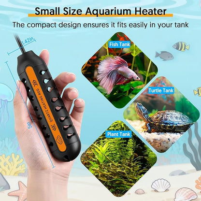 QZQ Aquarium Heater, 25W Adjustable Fish Tank Heater with Digital Display, External Temperature Controller, Submersible Turtle Tank Heater for 3-5 Gallon Tanks
