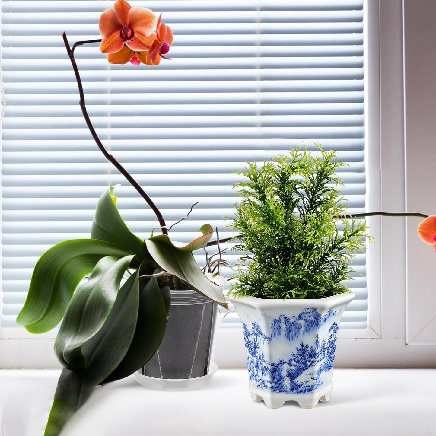 VOSAREA 3.54In Blue and White Planter Pot, Chinoiserie Ceramic Blue and White Pot for Indoor Plants, Succulent Ceramic Planter Desk Home Decor