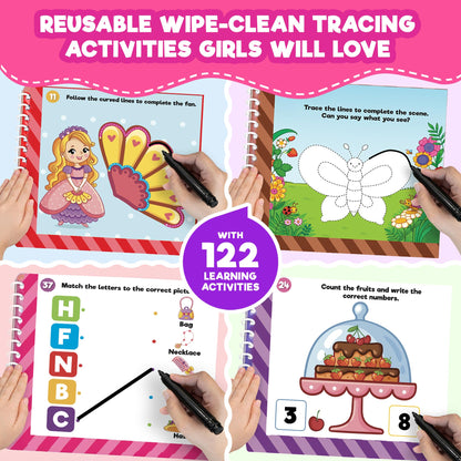 Doctor Jupiter Preschool Tracing Books for Toddlers, 3+ Year Old Kids |Learning Activity Books, Unicorn & Princess Educational Toys, 100+ Wipe Clean Preschool & Kindergarten Activities