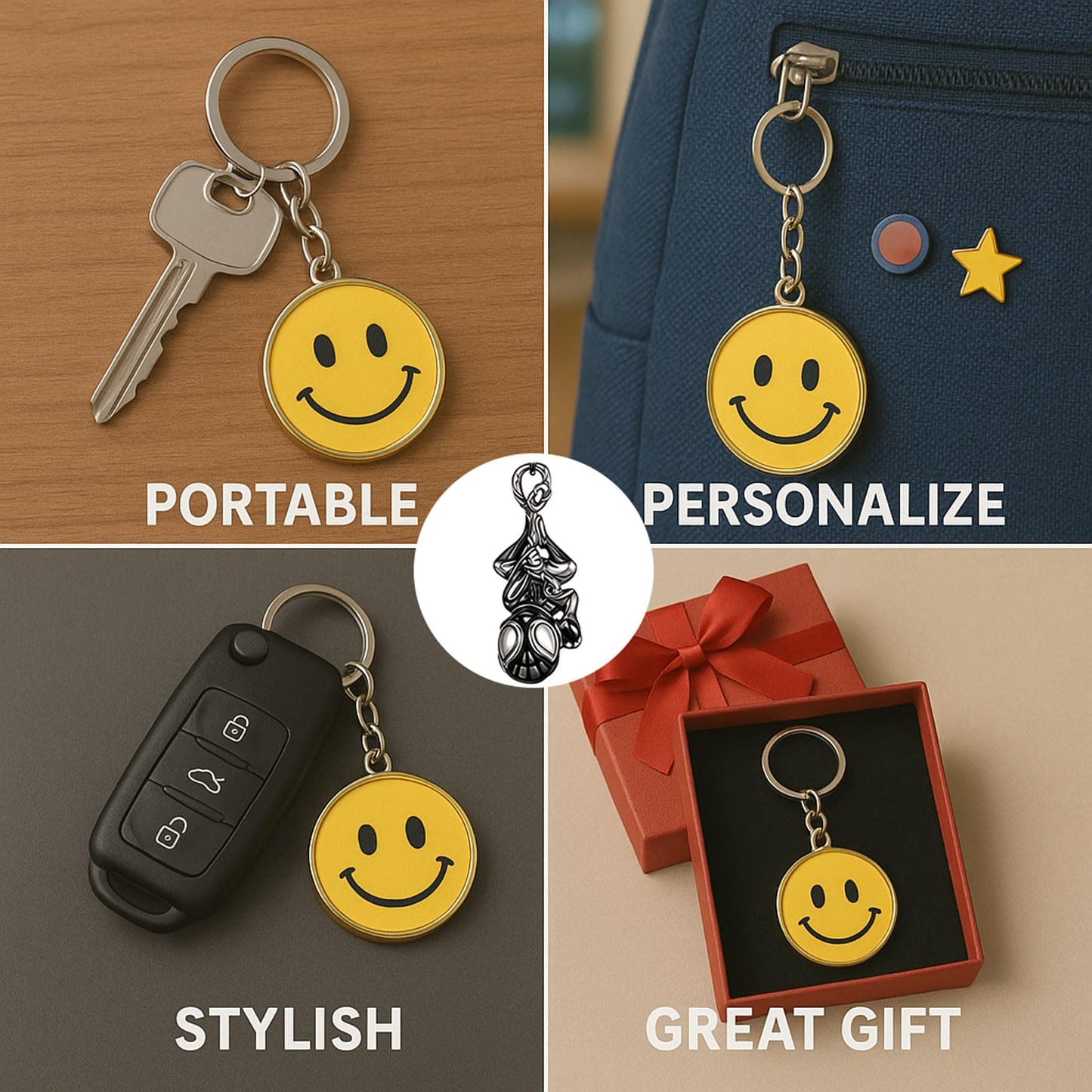 RZCXBS Spider Keychain for Backpack,Superhero Keychain with Gift Box,Brass and S927 Silver,Ideal for Holiday Gifts,Halloween,Christmas(Black-Upright)