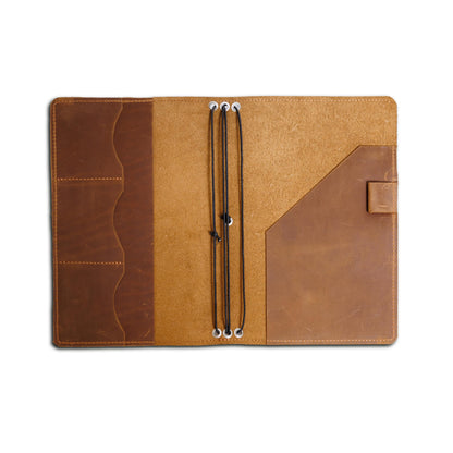 OMBUO Leather Travelers Notebook A5 – Full Grain Handmade Notebook Cover with Card Slots, Pen Loop & Elastic Bands – Refillable Planner for Work, Study & Travel (Notebook Not Included), Caramel Brown