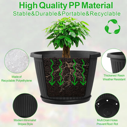 Fodetyff 10-inch-Plastic-Plant-Pots-with-Saucer, Flower Pots Containers for Indoor Outdoor Plants, Large Resin Planter with Drainage Holes and Saucers for Snake Plant Monstera