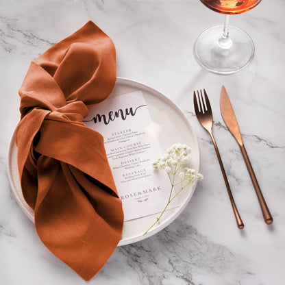 Linen Napkins Set of 4-100% Pure Linen Burnt Orange Dinner Napkins 20 x 20 inch - Cloth Napkins Washable with Mitered Corners for Fall, Halloween, Thanksgiving and Autumn Holiday