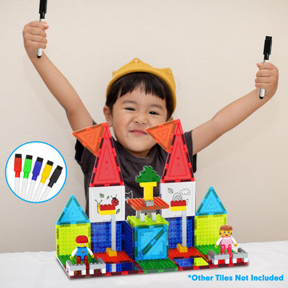 Canvas Tiles Whiteboard with 8 Magnetic Building Tiles & 5 Marker Pens Expansion Construction Blocks STEAM Learning Kits Educational Toy Set Preschool Toddler Child Kids Ages 3+ PicassoTiles