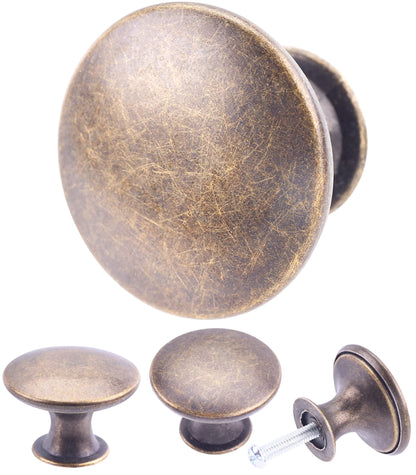 HUGOLEM 20 Pack Breen Bronze Round Antique Brass Kitchen Cabinet Knobs Cupboard Door Knobs Drawer Handle Pulls Dresser Knobs with 21 Pcs Screws for Bathroom Drawer Door Hardware