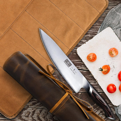 ELIZO Leather Knife Roll Bag Professional Chef Knife Case, Durable Sheath Holder, Cooks & Culinary Tools Carrying Storage, Portable Wrap - 6 Slots