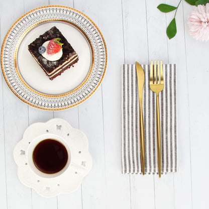 INFEI Plain Striped Cotton Linen Blended Dinner Cloth Napkins - Set of 12 (40 x 30 cm) - for Events & Home Use (Brown)