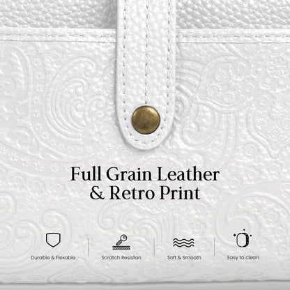 befen Genuine Leather Wallet Purse for Women, White Purse Cell Phone Crossbody with Built in Wallet Soft Real Leather Crossbody Bag with RFID Blocking Travel Small Cluth Purse with 2 Removable Strap
