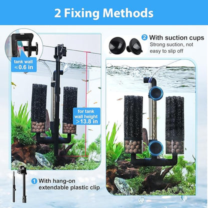 hygger Aquarium Double Sponge Filter: Upgraded Sponge Filter with Larger Filtration Area, Come with Extendable Clip, 2 Spare Biochemical Sponges, Bioceramic Balls, for Freshwater Saltwater Tank - M