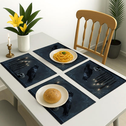 Gothic Black Raven Placemats, Dark Halloween Table Mats for Dining Room, Non-Slip Washable Indoor Outdoor Decorative Placemats Set of 4