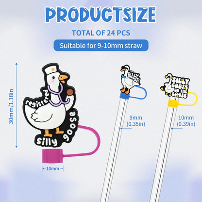 24PCS Silly Goose Straw Cover Cap for Stanley Cup 40oz Cute Tumbler Straw Toppers Bulk Reusable PVC Cute DIY Straws Accessories,fit 0.35-0.4in/10mm Straws Protector Dust-Proof for Party gifts