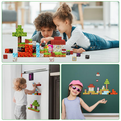 Petenjoy Magnetic Blocks Minecraft-Style Magnetic Building Blocks Cubes - 126PCS 1 inch Magnet Toys Set STEM Educational for Kids Ages 4-8 6-8 8-12 Year Old Boys Girls Birthday Christmas