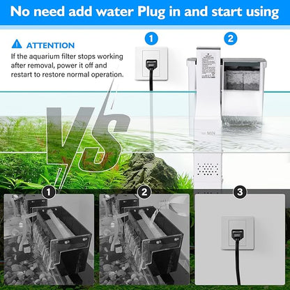 fishkeeper Aquarium HOB Filter 132 GPH for 5-20 Gallon Fish Tank Filters with Auto Start Hang on Back Aquarium Filter Power Waterfall Suspension Oxygen Pump (4W)