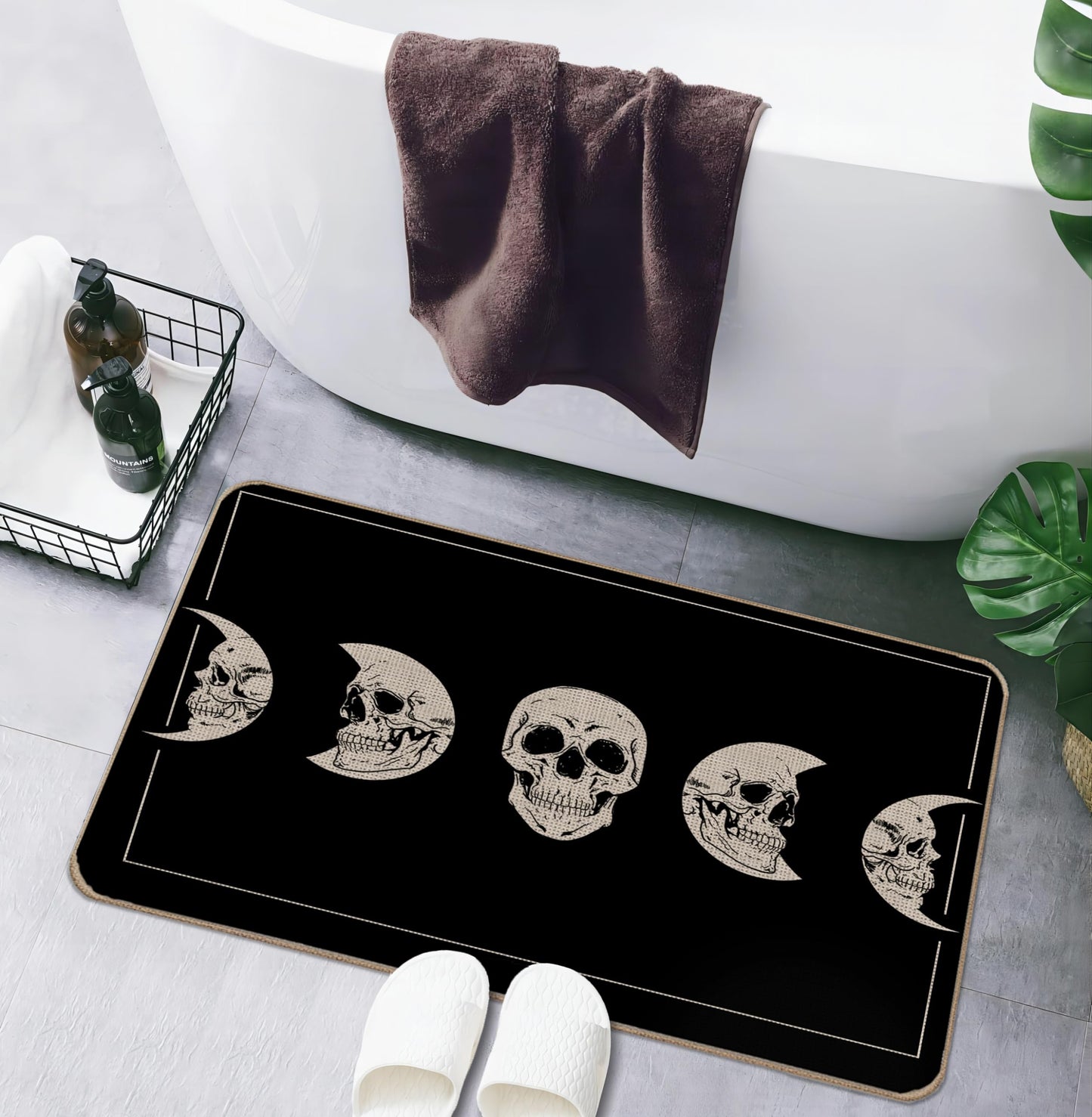 Lacosu Halloween Skull Moon Phase Door Mat - Skeleton Entrance Floor Mat, 17"X30"