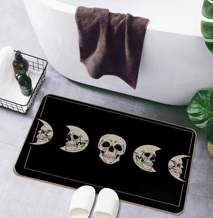 Lacosu Halloween Skull Moon Phase Door Mat - Skeleton Entrance Floor Mat, 17"X30"