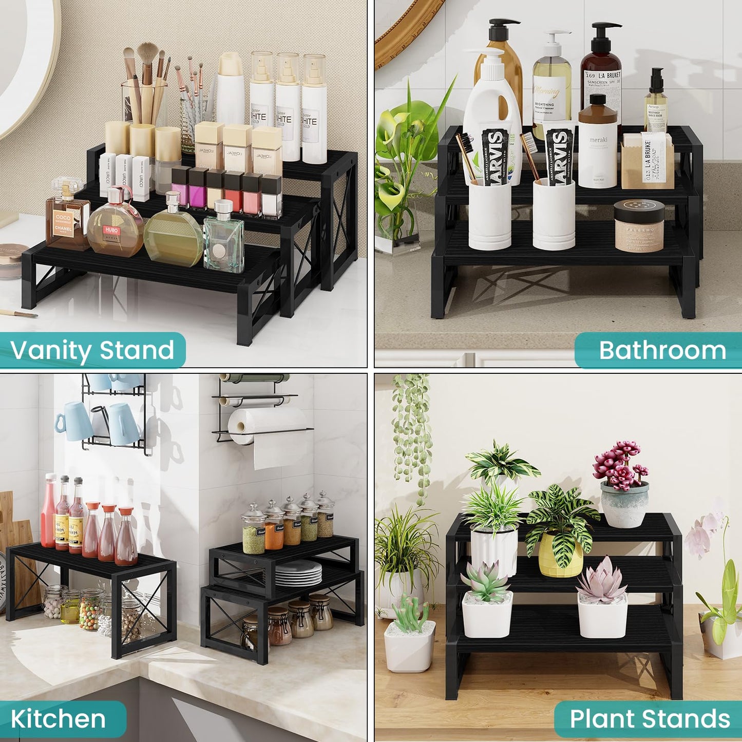 ELITEROO Black 3-Tier Wooden Cupcake and Dessert Display Stand, Multi-Tier Riser for Cupcakes, Food, Perfume, Makeup, Dolls, Collectibles, and Market Vendor Retail Shelf Organizer