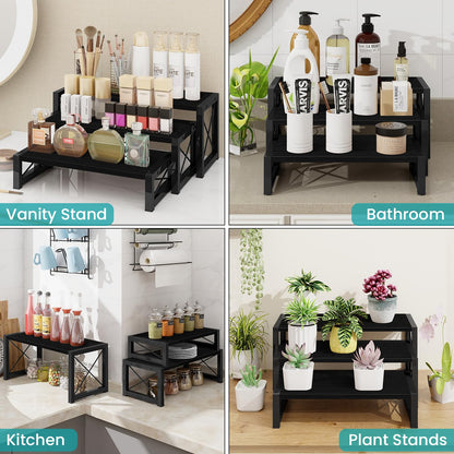 ELITEROO Black 3-Tier Wooden Cupcake and Dessert Display Stand, Multi-Tier Riser for Cupcakes, Food, Perfume, Makeup, Dolls, Collectibles, and Market Vendor Retail Shelf Organizer