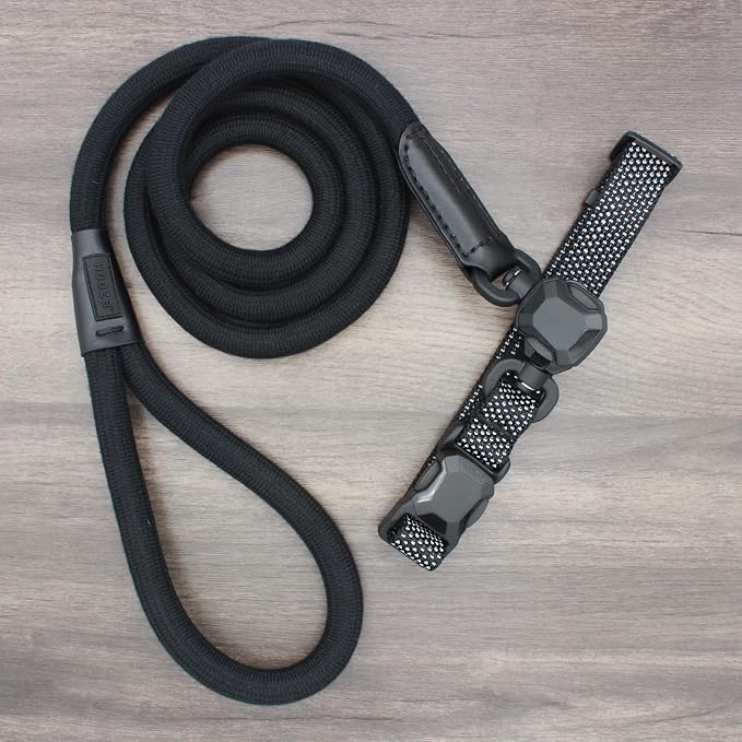 Quick Clip Dog Collar & Rope Leash Set, Blue Medium – Magnetic Buckle, Reflective