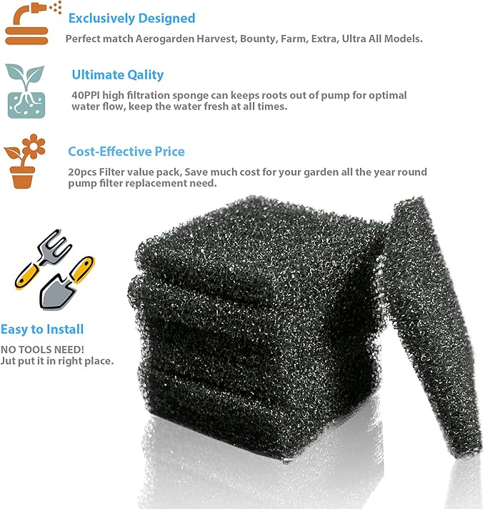 Ulrempart 24-Pack Pump Filter Sponge Compatible with AG Garden Harvest, Bounty, Farm, Extra, Ultra All Models, Replacement Pump Filter Accessories