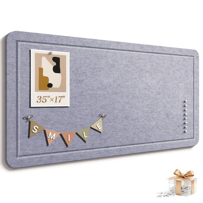 Large Bulletin Board, 35 X 17 Inches Felt Cork Board with 40 Pushpins, Foldable Felt Notice Pin Board Photo Display Board with Self-Adhesive Tape for Office Home School (Light Gray, 35x17 inch)