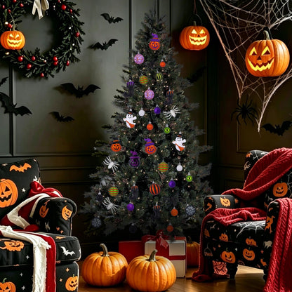 Fashlits Halloween Ball Ornaments Set, Shatterproof Halloween Tree Decorations Cute Pumpkim Ghost Spider Hanging Ornaments for Holiday Party Indoor Home Decor (35Pcs)