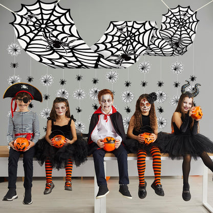 Halloween Black Spider Hanging Ceiling Decorations Spider Web Ceiling Decors Hanging Banner with Scary Cobweb Spiders Paper Garlands for Haunted House Zombie Party Decor Trunk Or Treat Celebrations