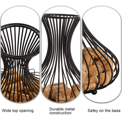 Tebery Metal Black Wine Cork Display Holder, Wine Stopper Collector, Decorative Free Standing Cork Storage Rack Catcher Container Cage, Holds 150 Wine Corks