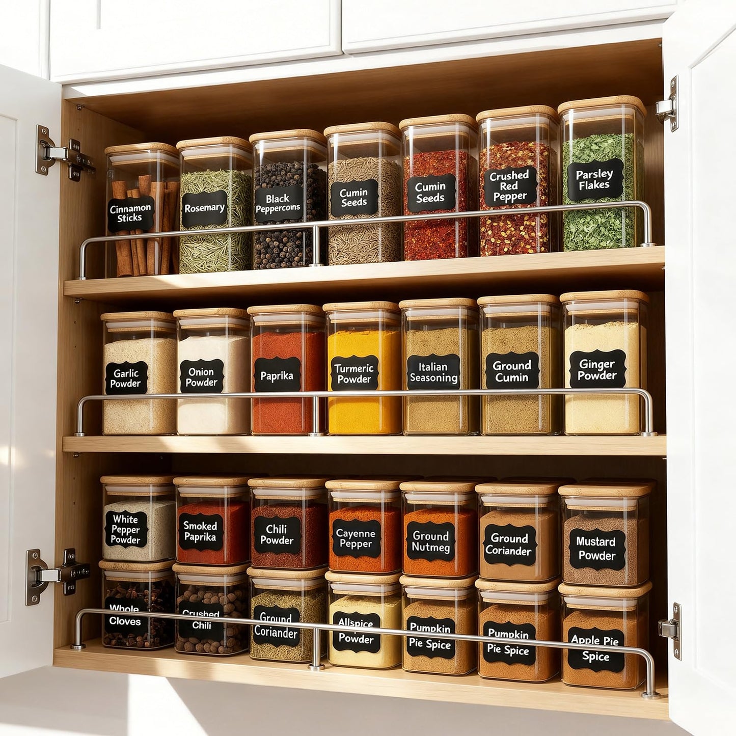 TBWIND 20 Pack 8 oz Square Glass Spice Jars with Lids and Labels – Airtight Small Spice Containers Set, Clear Glass Storage Jars for Seasoning, Spices, Kitchen Pantry Organization