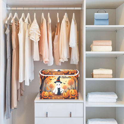 Bolaz Storage Bins with Lids and Handles,Maple Leaves Ghost Pumpkin Storage Box Basket with Cover Collapsible Organizer Containers for Home Closet, Shelves