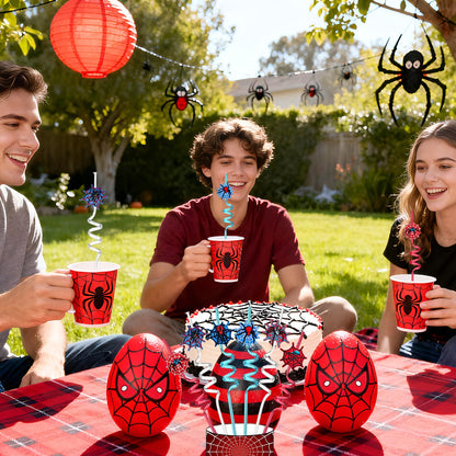 LEDUO 24PCS Spider Web Drinking Straws - Man Party Decorations Gifts Supplies-Reusable Plastic Silly Crazy Straws for Kids Boys Girls Spidery Theme Birthday Party Favors Halloween Goodie Bags Stuffers