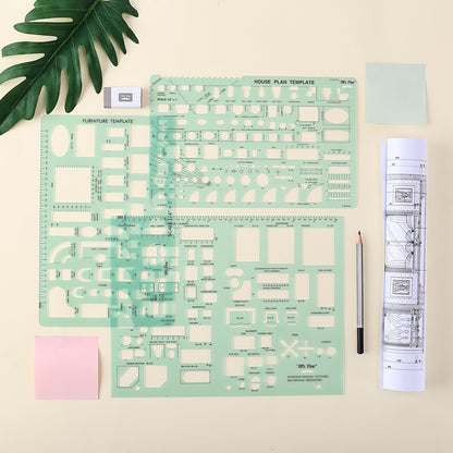 Mr. Pen- House Plan, 3 pcs, Interior Design and Furniture Templates, Clear Flexible Plastic, Drafting Tools, Ruler Shapes for Architecture, 1/4 Inch Scale, Kitchen, Bath, Bedroom, Office, Living Room