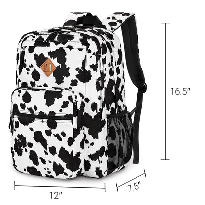 ZORFIN 26L Backpack for College, and Travel: Water Resistant Bookbag - Cow Print Black