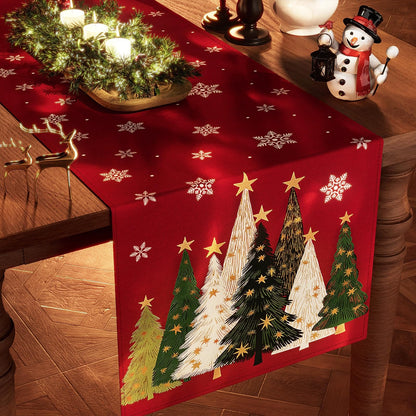CHAMBERY Christmas Table Runner,13''X72'' Seasonal Christmas Tree Snowflakes Seasonal Decorations Table Runner, Perfect for Party Dinner Table Decor,Kitchen,Mantel,Bedroom Decoration