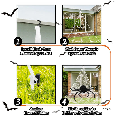 Halloween Decorations Spider Web, 40'' Inflatables Giant Spider + 200'' Triangular Giant Spider Web + 20G Spider Web, Scary Hairy Fake Halloween Spiders Props for Indoor Outdoor Party Halloween Yard.