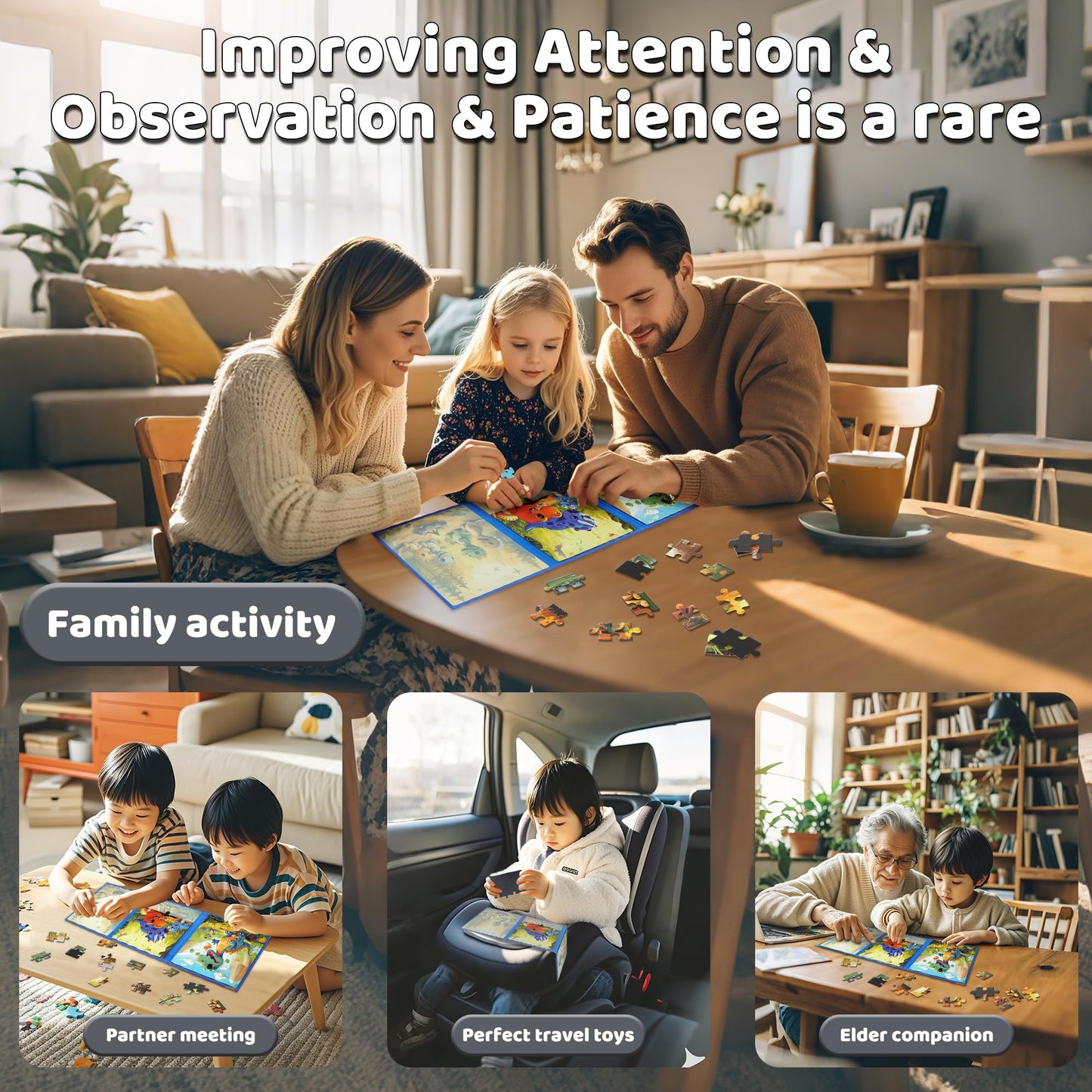 Dinosaur Magnetic Puzzles for Toddlers 3-5 36PCS-3 Animal Themes Puzzles for Kids 4-6 Travel Puzzle for Airplane/Car/Road Trip/Gift Toys for 3-5 Year Old Girls and Boys