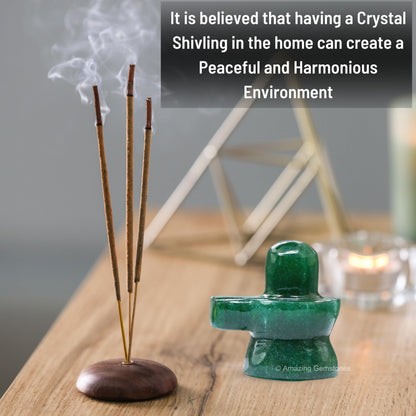 Amazing Gemstone Shiva Lingam Stone Green Aventurine Crystal - Shivling for Pooja, Home Office Room Decor made of Healing Crystals and Healing Stones - Adiyogi Shiva Lingams