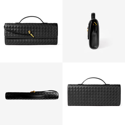 Joryin Woven Purse for Women Evening Clutch Woven Leather Handbags Crossbody Bag Purse Formal Evening Bag, Black