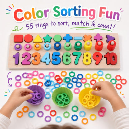 GeroCrew Wooden Montessori Toys for Kids Toddler Number Puzzles Sorter Counting Shape Stacker Stacking Game Preschool Toys for Boy Girl Learning Education Math Blocks Year Old Girl Gifts (Rainbow)