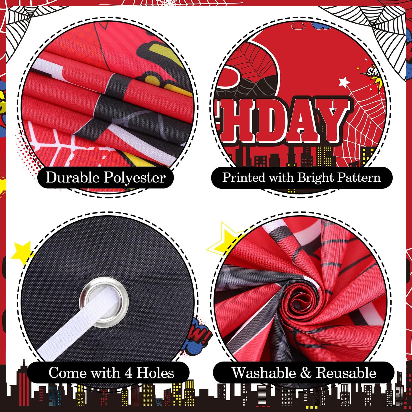 Spider 3rd Birthday Decorations, Red Black Happy 3rd Birthday Banner Backdrop Hanging Swirls Number 3 Balloons Cake Topper for Kids 3 Years Old Spider Web Cartoon Party Supplies Favors Third Decor
