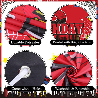 Spider 3rd Birthday Decorations, Red Black Happy 3rd Birthday Banner Backdrop Hanging Swirls Number 3 Balloons Cake Topper for Kids 3 Years Old Spider Web Cartoon Party Supplies Favors Third Decor