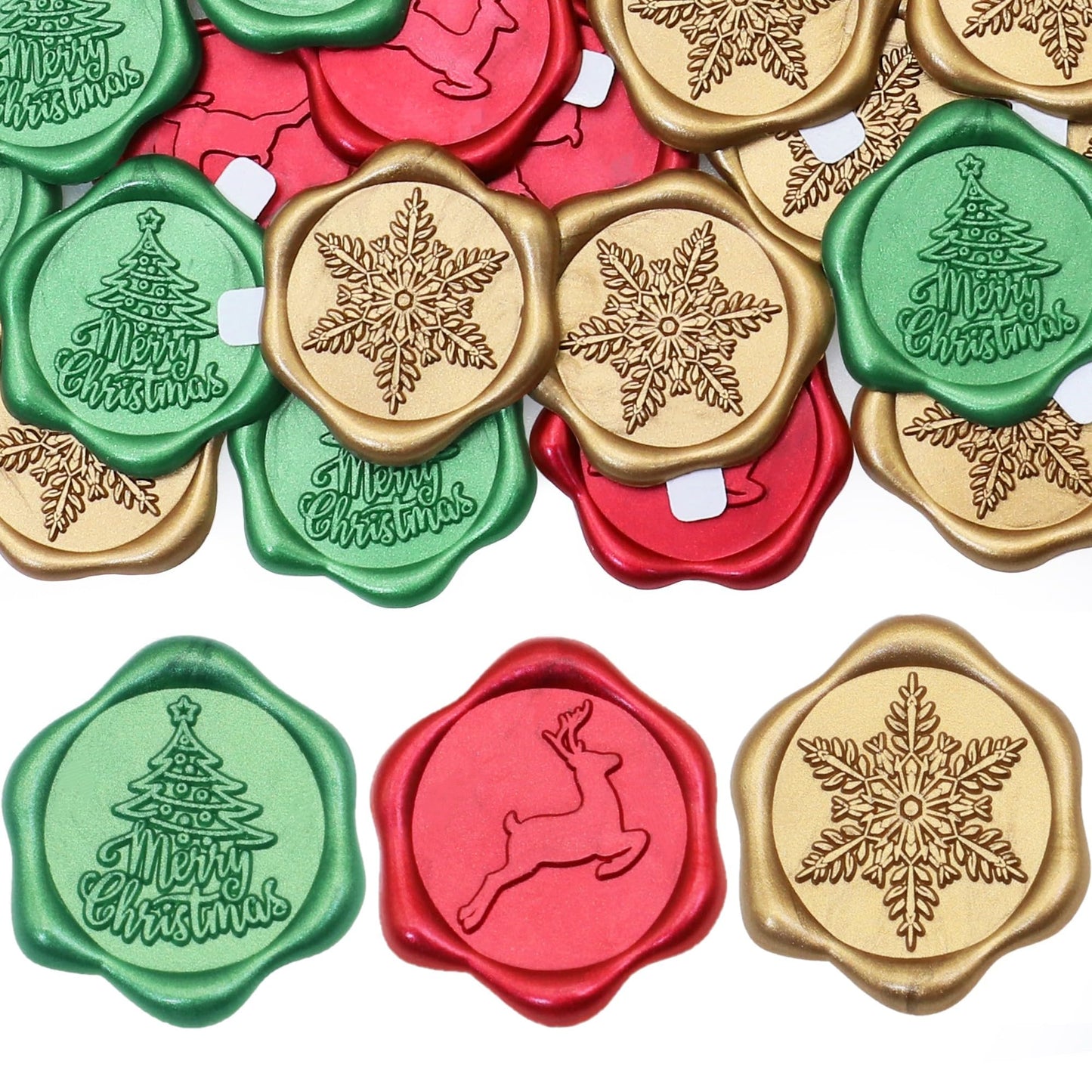 SWANGSA Christmas Seal Wax Seal Stickers, 60Pcs Antique Gold Wine Red Green Self- Adhesive Envelope Seal Stickers for Christmas, Party Invitation, Gift Wrapping