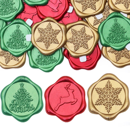 SWANGSA Christmas Seal Wax Seal Stickers, 60Pcs Antique Gold Wine Red Green Self- Adhesive Envelope Seal Stickers for Christmas, Party Invitation, Gift Wrapping