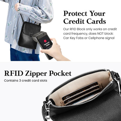 befen Black Genuine Leather Small Crossbody Bags for Women, Womens Cell Phone Purses Cross body Bag Purse with RFID Card Slots for Daily and Travel