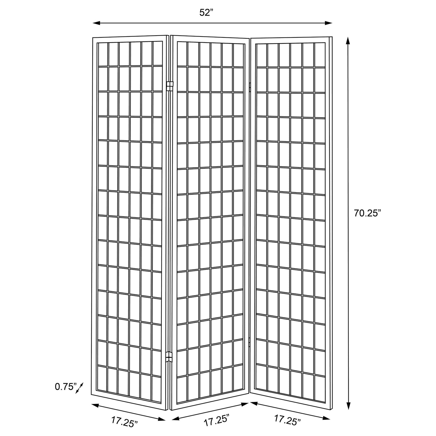 Coaster Home Furnishings - Carrie - Solid Wood - 3-Panel Folding Shoji Screen Room Divider with Linear Grid Design, Metal Hinges and Freestanding Piece - Living Room - Natural Brown - 4621