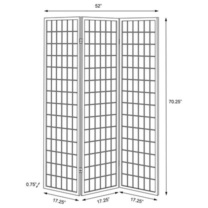 Coaster Home Furnishings - Carrie - Solid Wood - 3-Panel Folding Shoji Screen Room Divider with Linear Grid Design, Metal Hinges and Freestanding Piece - Living Room - Natural Brown - 4621