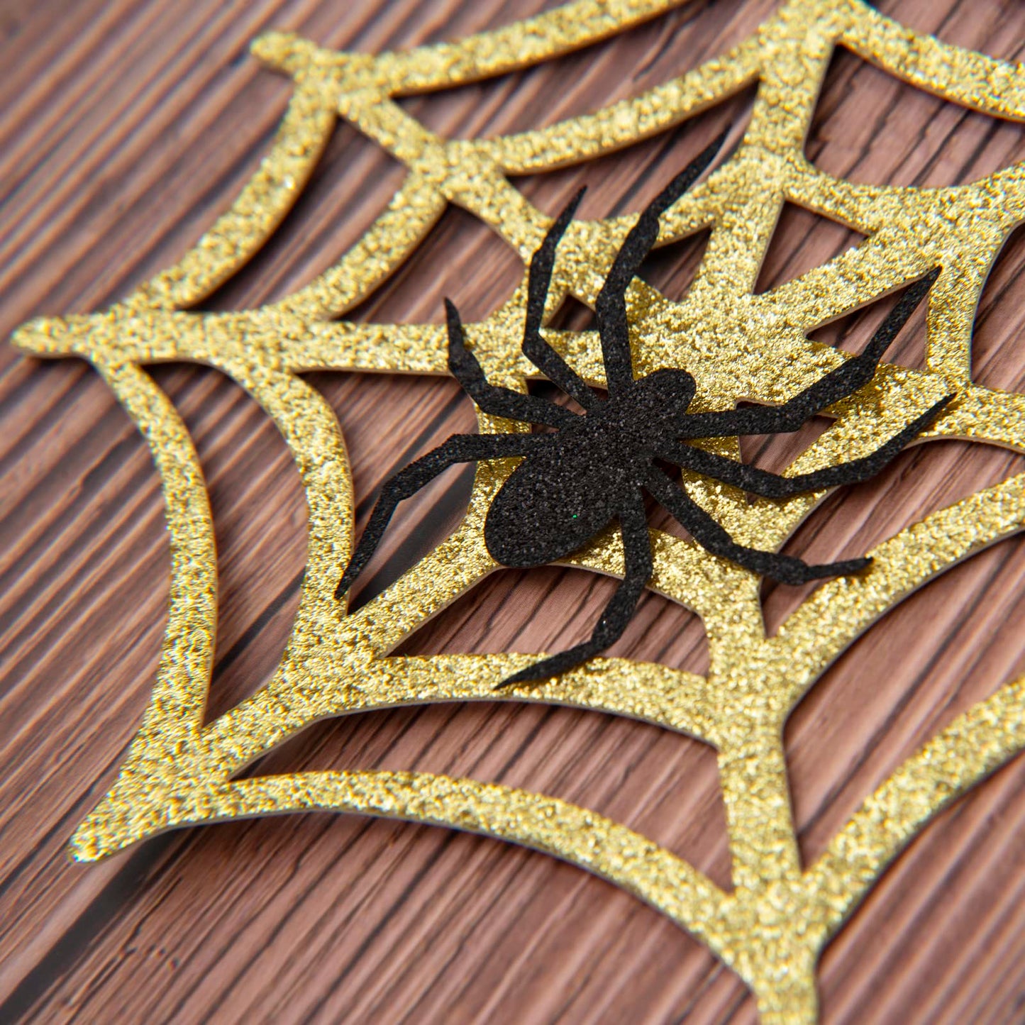 Halloween Spider Web Garland – Gold Glitter Spider Web Banner with Black Spider, Halloween Decoration Indoor, Spider Web Banner for Fireplace Mantle, Halloween Wall Decor Hanging Banner