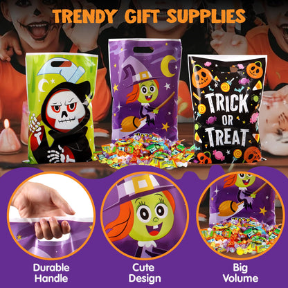 JOYIN 72 Pcs Halloween Candy Bags, Trick or Treating Goodie Bags in 6 Character Themed Designs for Kids Halloween Party Favor, Plastic Snacks Stuffers Bag for Party Supplies
