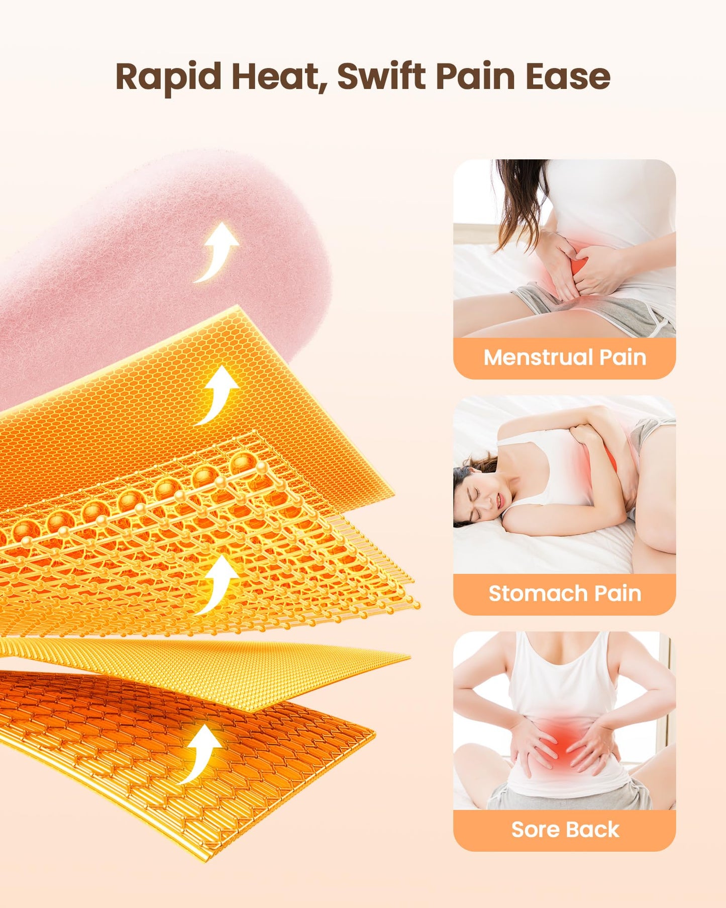 Heating Pad for Period Cramps, Fast Heating with 6 Heat Levels and 6 Massage Modes, Portable Menstrual Heating Pad, Belly Period Massager for Women and Girls, Pink