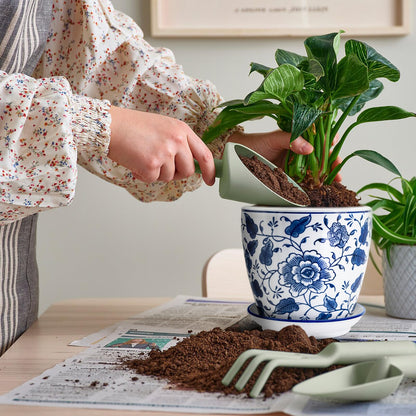 HakkaGirl 8 inch Ceramic Planters for Indoor Plants, Chinoiserie Decor Ceramic Pots for Plants Flower Plant Pots Indoor with Drainage and Saucer, Blue and White